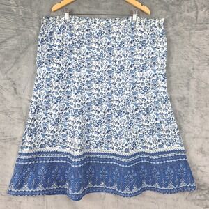Womens Skirt Medium Blue Floral Midi Prairie Country Peasant Cottage Pockets
